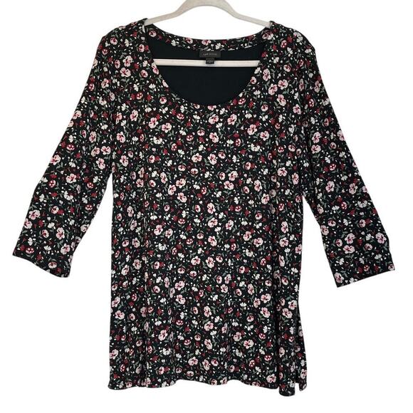 J.Jill Wearever Collection M Black/Pink Floral Print 3/4 Sleeves Lining Blouse - Picture 1 of 8
